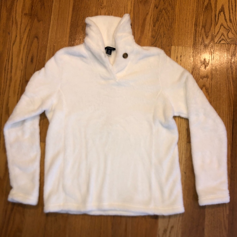 Lands End White Fleece Sweater